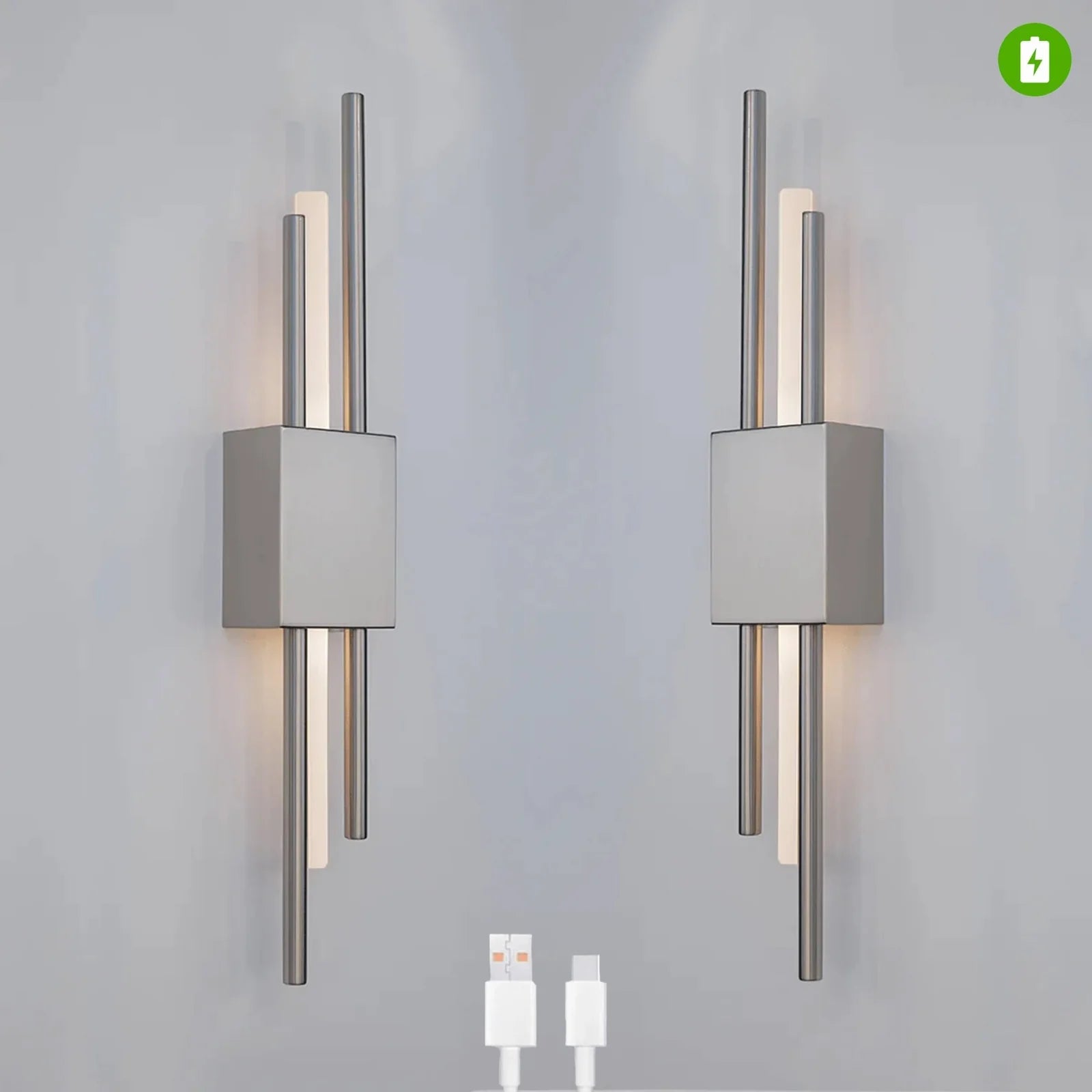 Ambio Battery Wall Sconce Silver • 2 Pack